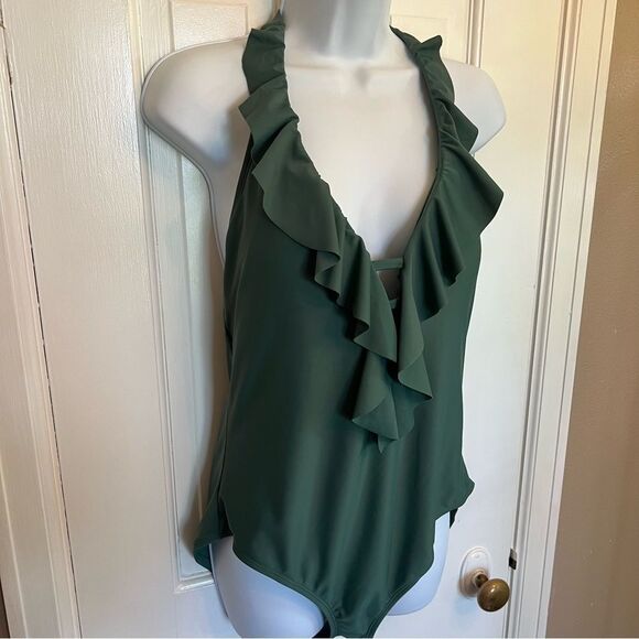 Bleu Rod Beattie Olive Ruffle One Piece Swimsuit - Picture 4 of 8